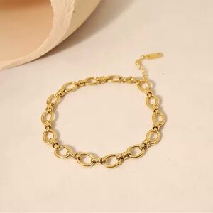 New 18K Gold Plated Chunky Oval Link Bracelet Dainty Stainless Steel for Women